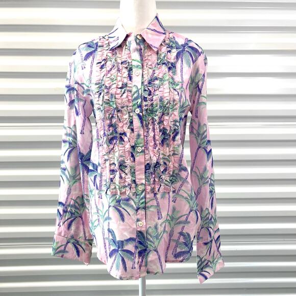 Le Superbe Future Husband Button Up Shirt, Pink Purple Palm Tree, Womens Size 4 - Picture 2 of 6